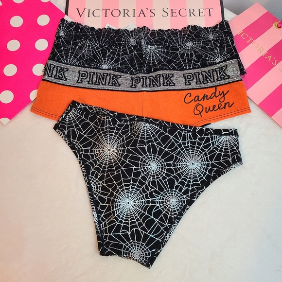 VS PINK 3pk Halloween Cheeky Panties Size XS/S Black & Orange - Picture 1 of 5